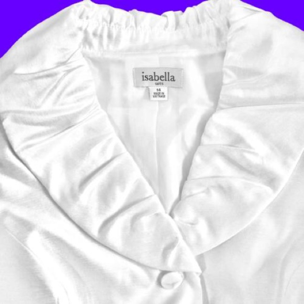 Isabella White Faux SilkShantung Pleat ShawlCollar Jacket Wedding Baptism Easter - Picture 4 of 6